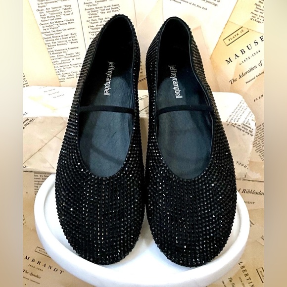 Free People Jeffrey Campbell Moira Ballet Embellished Flat Black Jeweled